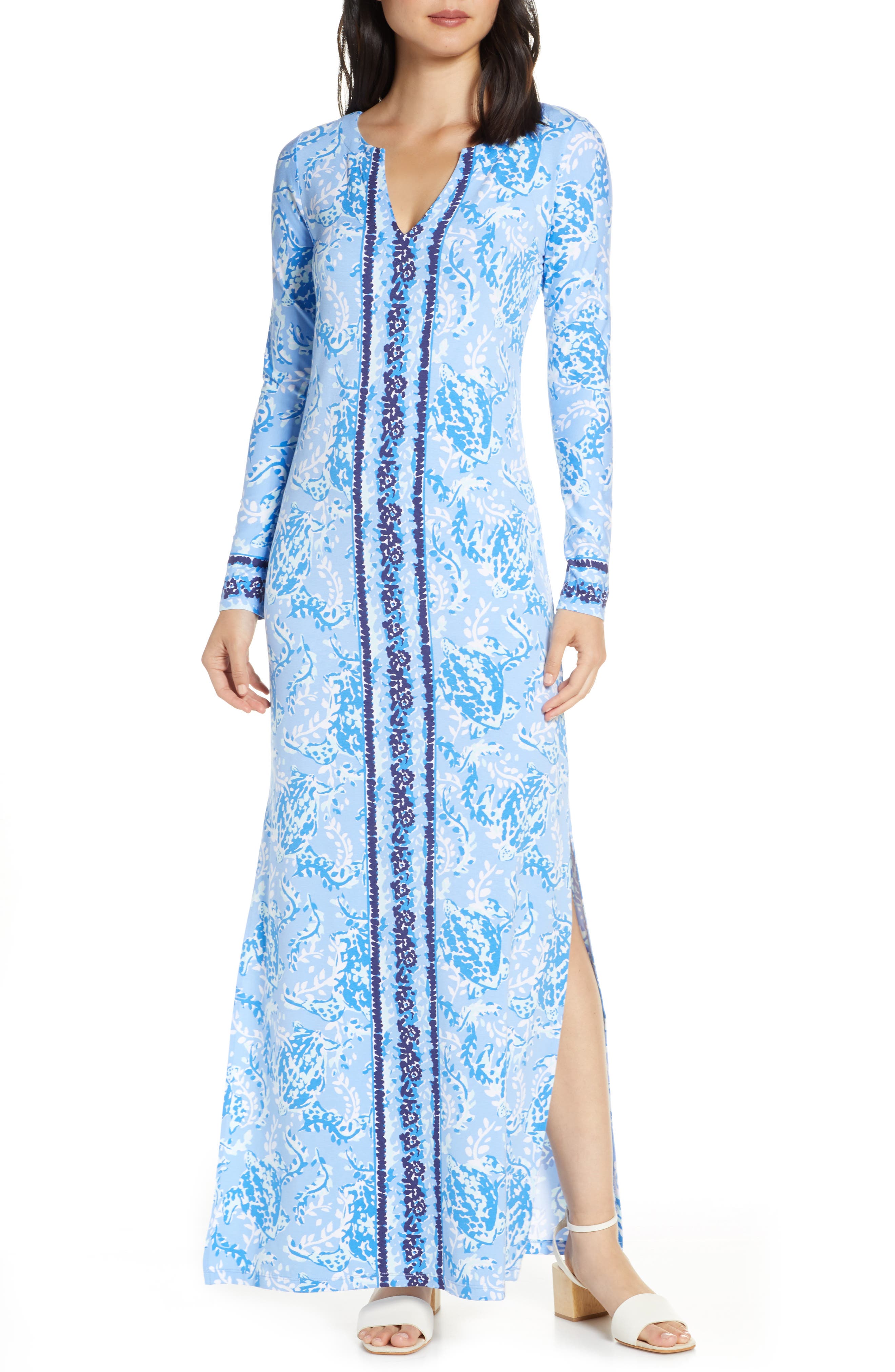 Lilly Pulitzer Faye Long Sleeve Upf 50+ Maxi Dress, Blue