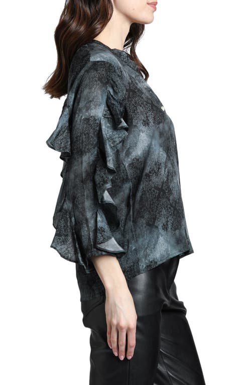 Apny Mixed Print Ruffle Sleeve Button-up Shirt In Black Multi