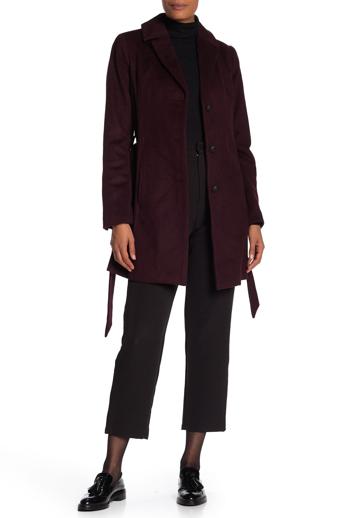 Andrew marc wool blend genuine dyed fox fur collar coat Clearance