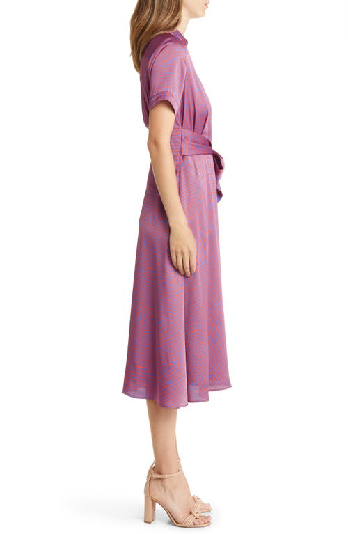 Tahari Asl Geometric Short Sleeve Midi Shirtdress In Blue/violet