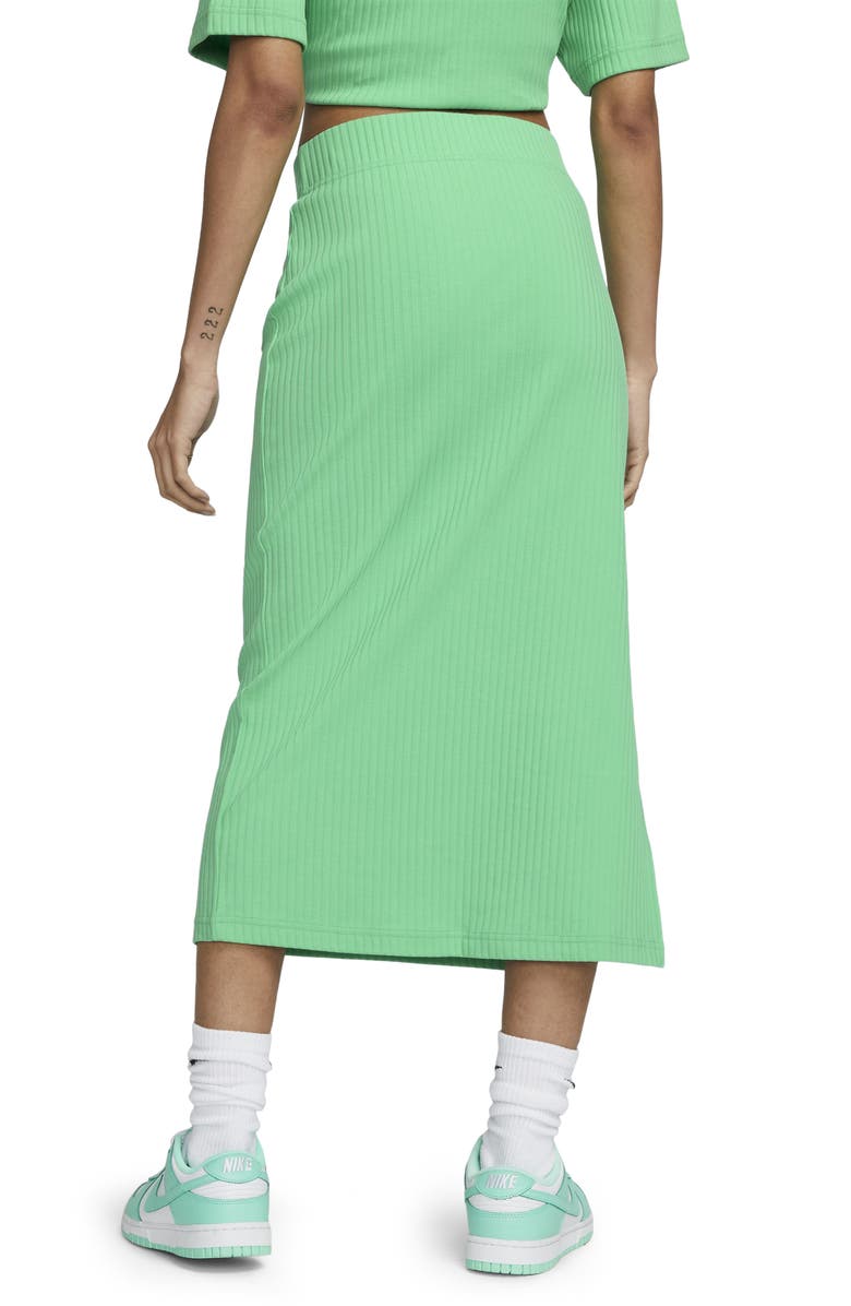 Nike Cotton Blend Rib Skirt, Alternate, color, Spring Green/ White