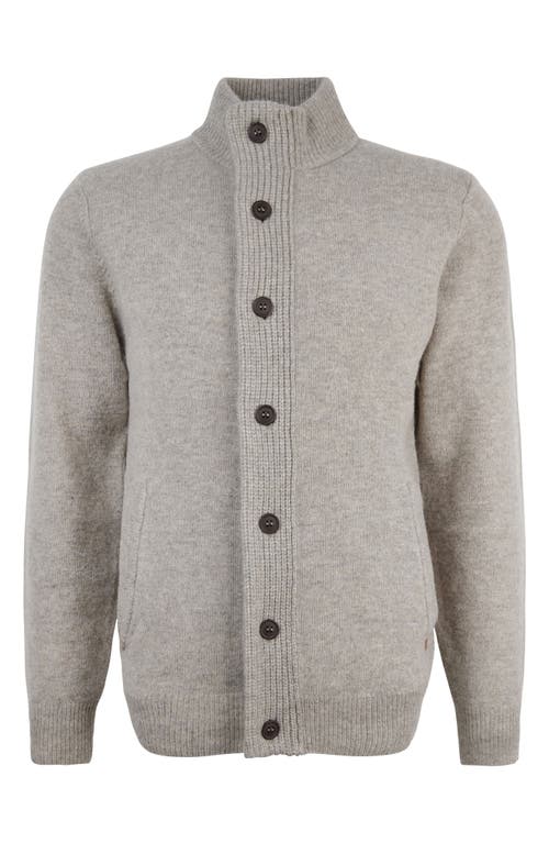 Barbour Fine Knit Wool Zip-through Sweater With High Neck And Button Closure In New Stone