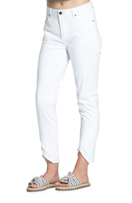 Apny Liberty Double Tulip Hem Ankle Skinny Jeans In White