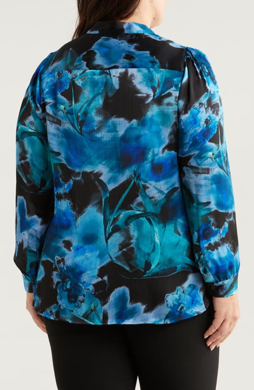 Shop Anne Klein Abstract Floral Textured Tunic In Anne Black Multi