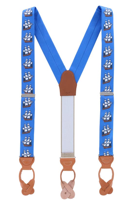 Shop Trafalgar Nautical Print Silk Suspenders In Blue