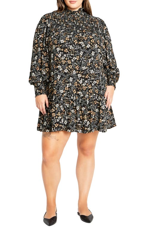 City Chic Cece Floral Long Sleeve Shift Dress In Ditsy