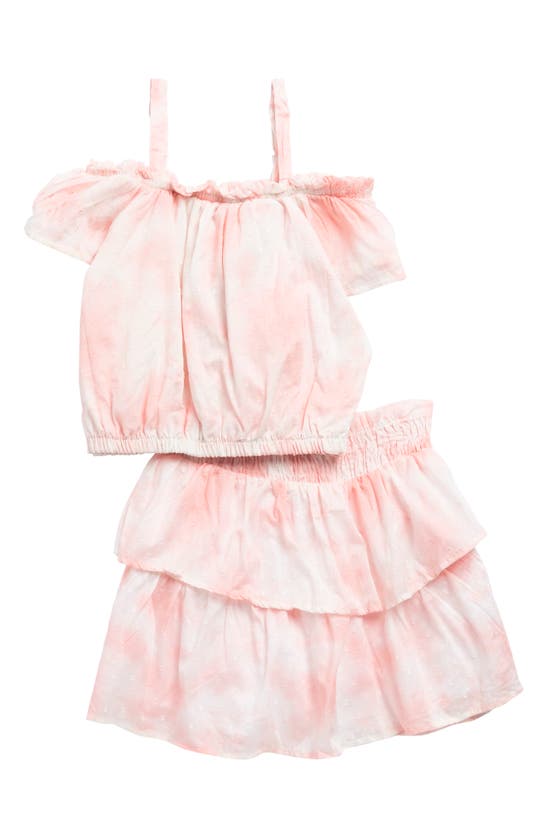 Jessica Simpson Kids' Off The Shoulder Top & Skirt Set In Pink Cloud Tie Dye