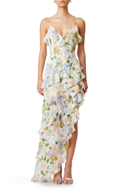 Elliatt Wilhelmina Floral Print Ruffle Chiffon Maxi Dress in Ivory Multi at Nordstrom, Size X-Large