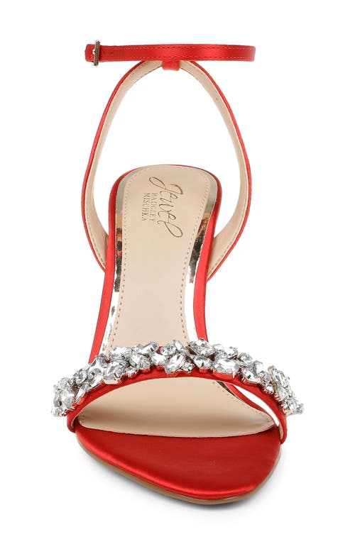 Jewel Badgley Mischka Ojai Crystal Ankle Strap Sandal In Red Satin