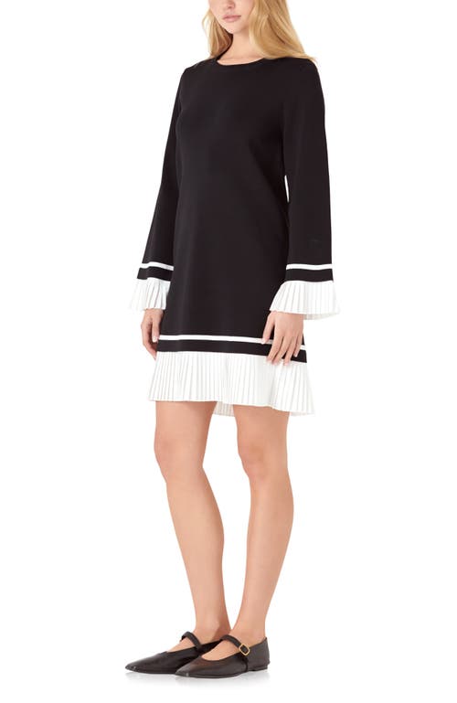 Shop English Factory Mixed Media Long Sleeve Minidress In Black/white