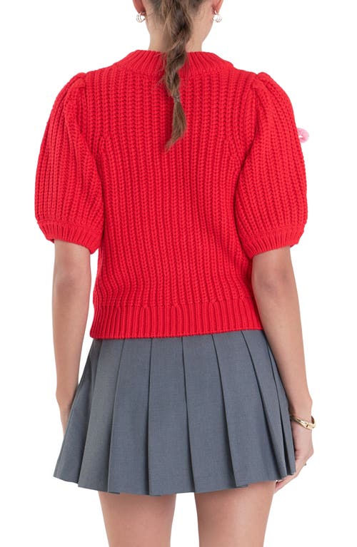 Shop English Factory Bow Embellished Puff Sleeve Sweater In Red