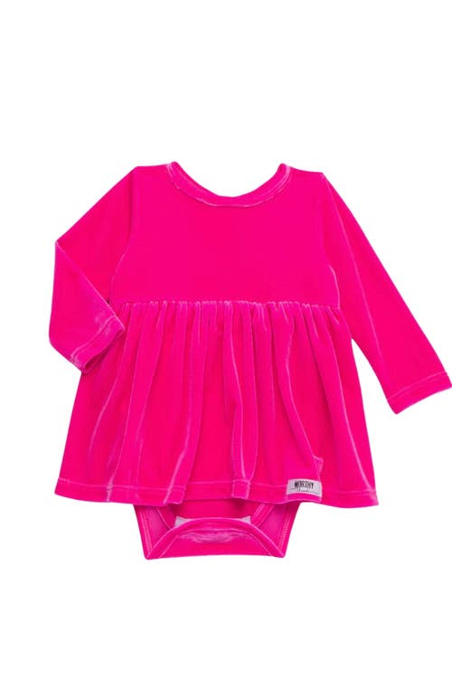 Worthy Threads Stretch Velvet Long Sleeve Bubble Romper In Hot Pink
