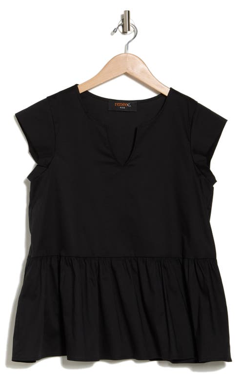 Shop Renee C Poplin Peplum Top In Black