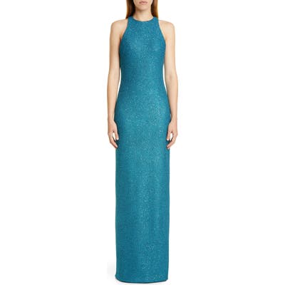St. John Collection Luxe Sequin Tuck Knit Evening Dress, Blue