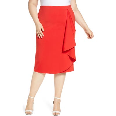 Plus Size Eloquii Drama Ruffle Scuba Skirt, Red