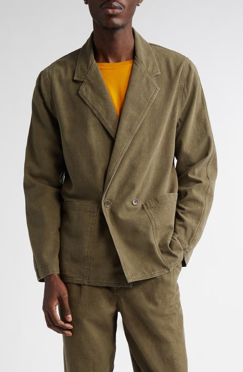 Noah Double Breasted Cotton Twill Sport Coat in Dark Olive 