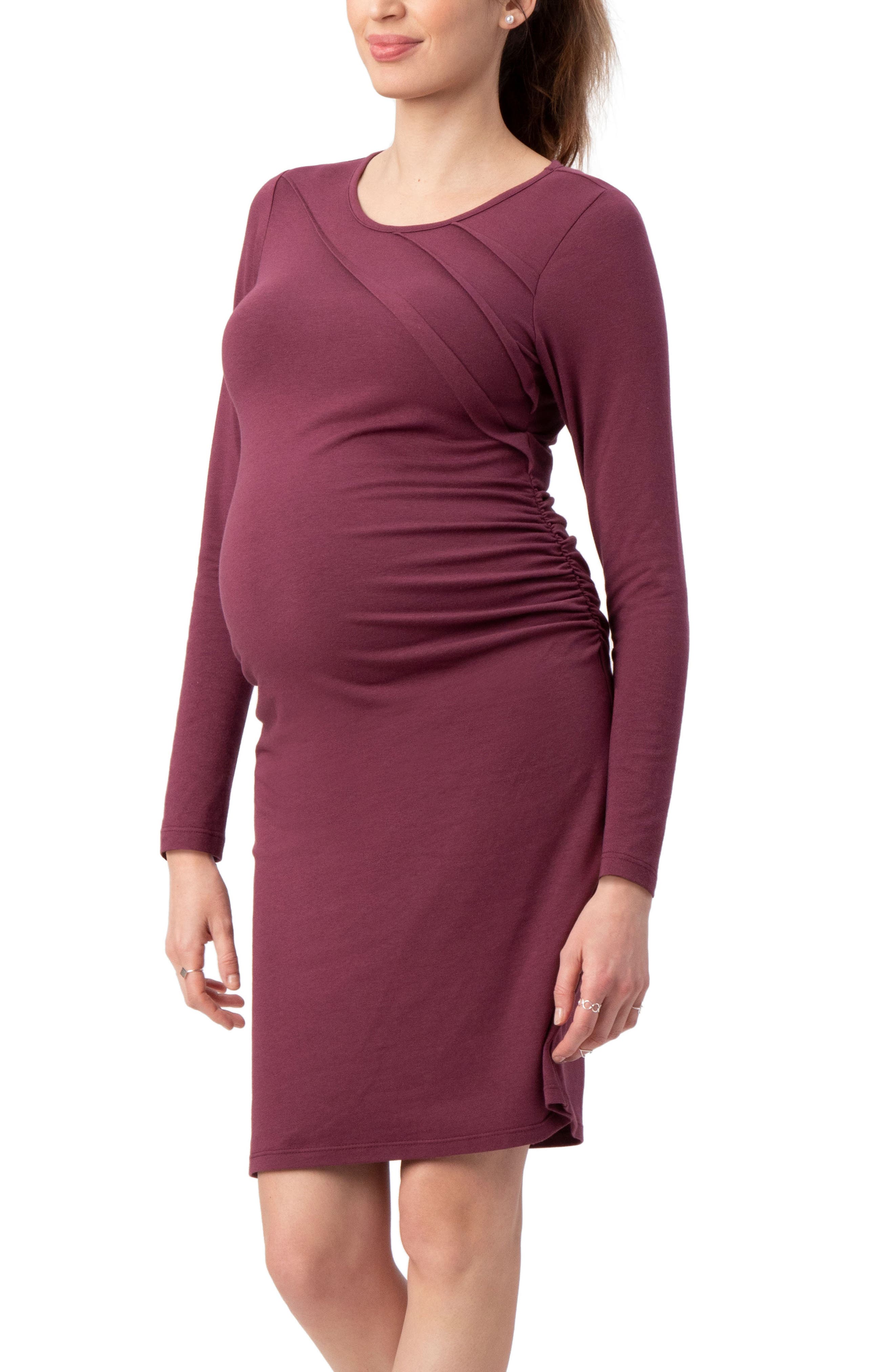 Stowaway Collection Sunburst Long Sleeve Body-con Maternity Dress In Wine At Nordstrom, Size Medium