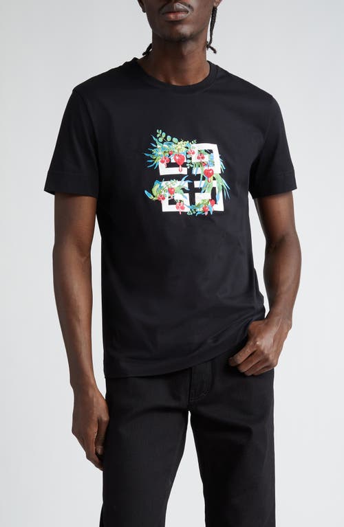 Givenchy Slim Fit Floral 4G Logo Cotton Graphic T-Shirt Black at Nordstrom,
