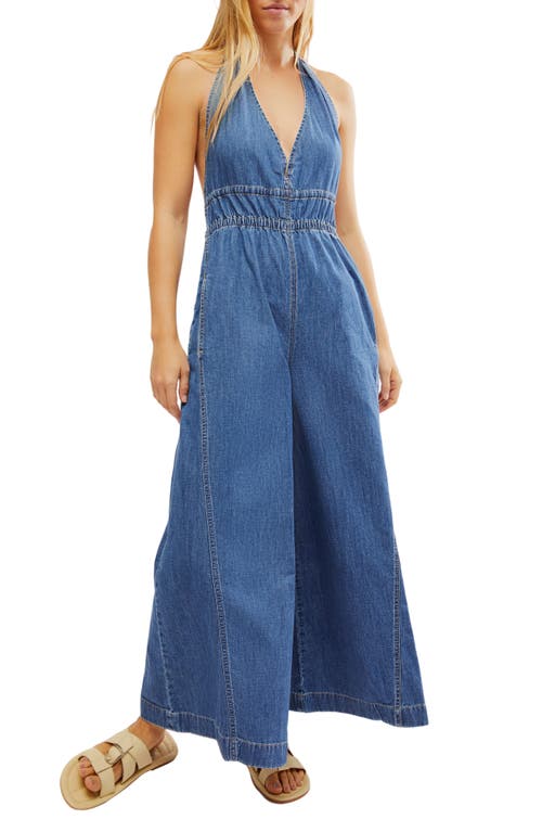 Free People Sunrays Denim Halter Jumpsuit Constellation at Nordstrom,