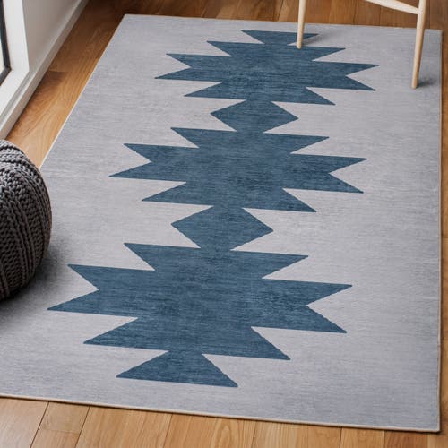 Shop Jonathan Y Chayton Minimalist Geometric Machine-washable Area Rug In Blue/grey