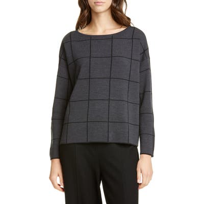 Eileen Fisher Bateau Neck Windowpane Sweater