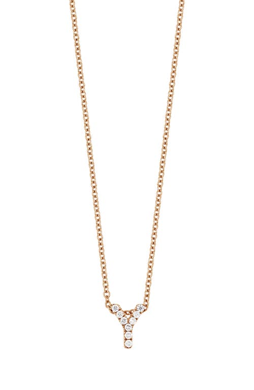 Bony Levy 18k Gold Pavé Diamond Initial Pendant Necklace in Rose Gold - Y at Nordstrom, Size 18 In