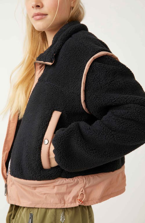 Shop Fp Movement By Free People Courtside Faux Shearling Jacket In Black/peach Bark Com