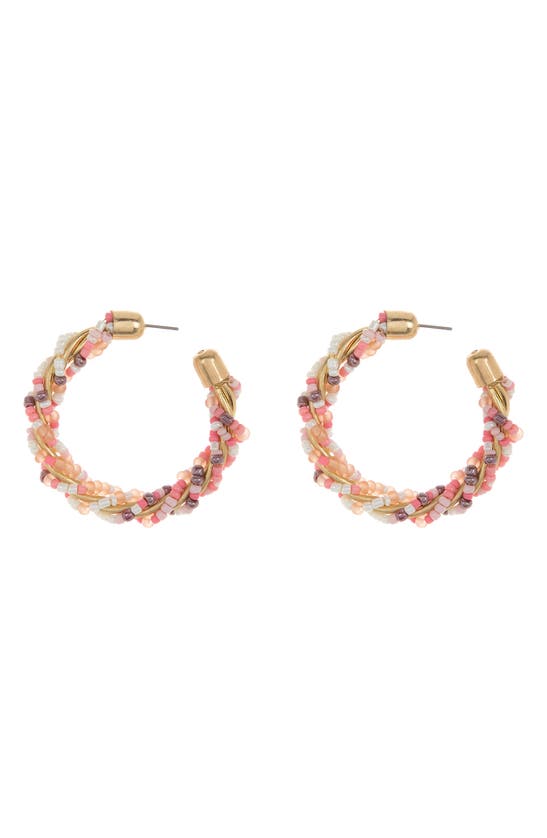 Melrose And Market Twisted Bead Hoop Earrings In Pink Multi- Gold