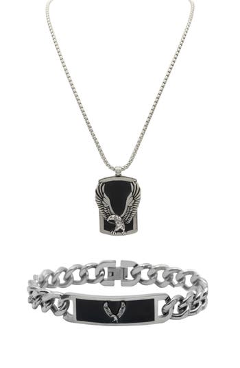 American Exchange 2-piece Stainless Steel Eagle Pendant Necklace & Bracelet Set In Black