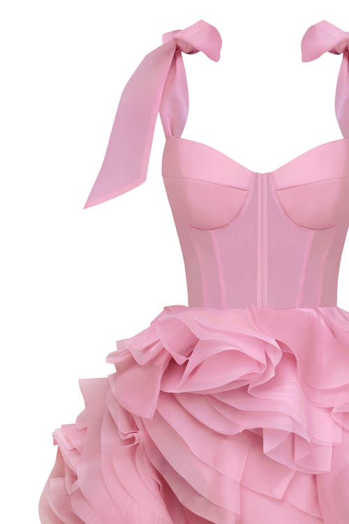 Milla Danceable Mini With Ruched Flower Appliques, Garden Of Eden In Pink