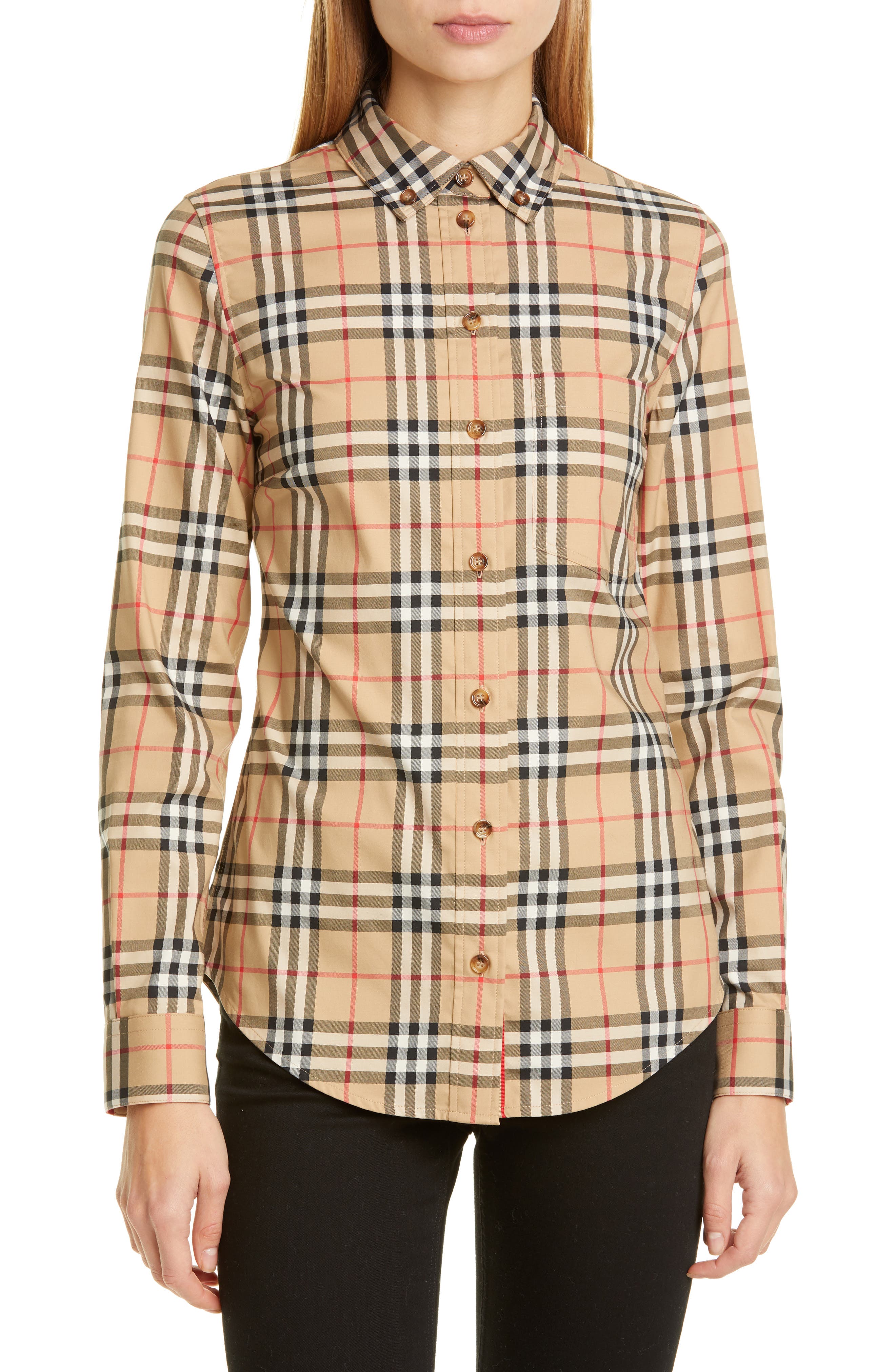 Burberry Lapwing Vintage Check Stretch Cotton Shirt in Archive Beige Ip Chk at Nordstrom, Size 4