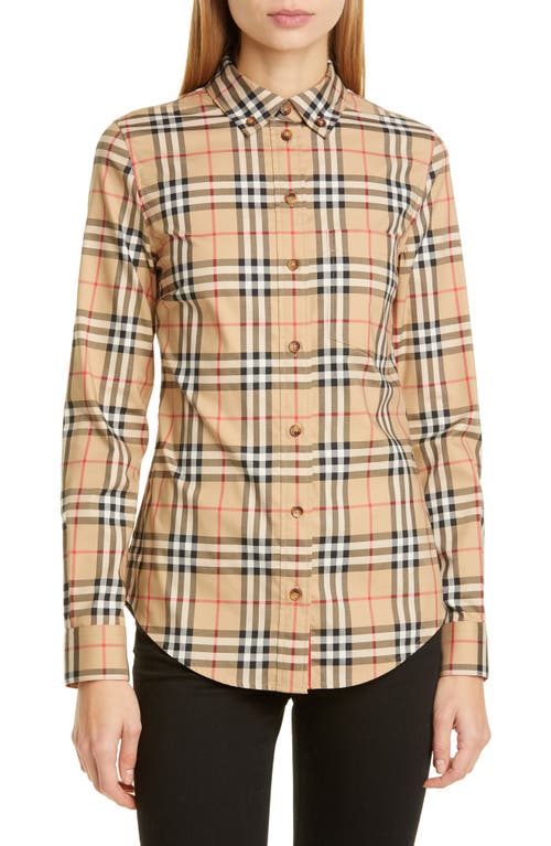burberry Lapwing Vintage Check Stretch Cotton Shirt Archive Beige Ip Chk at Nordstrom,
