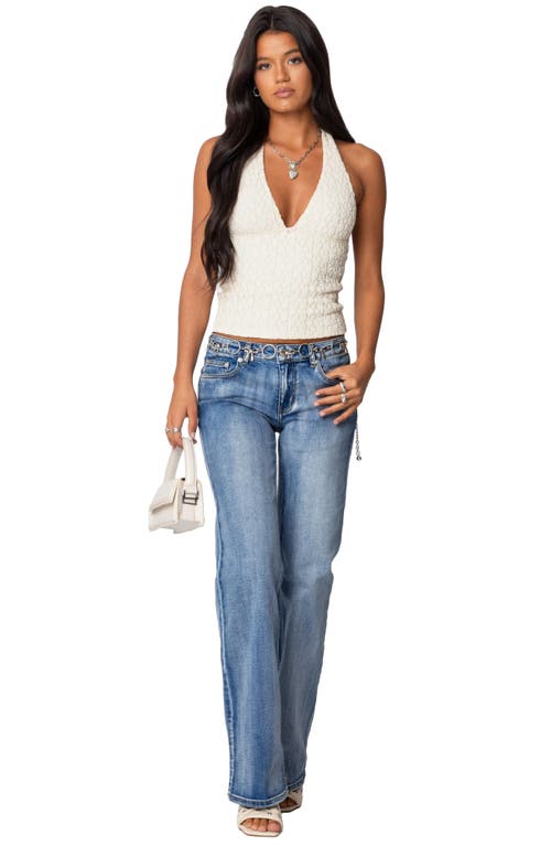Edikted Low Rise Bootcut Jeans In Blue-washed