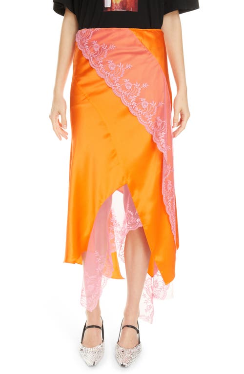 Meryll Rogge Asymmetrical Lace Detail Silk Slip Skirt in Orange