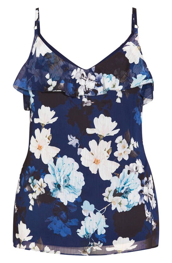City Chic Shy Orchid Floral Ruffle Camisole In Navy Shy Orchid