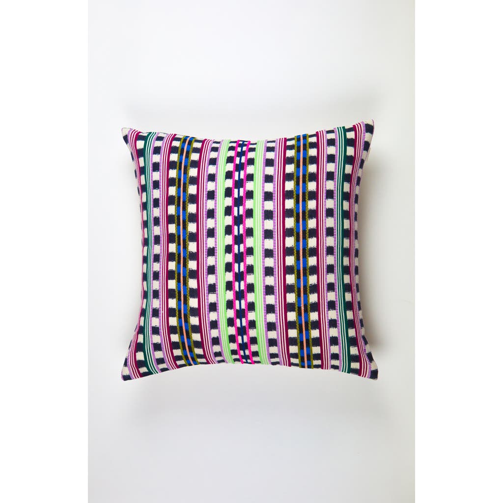 Archive Ny Santiago Lime And Pink Handwoven Cotton Ikat Square Throw Pillow In Multicolored