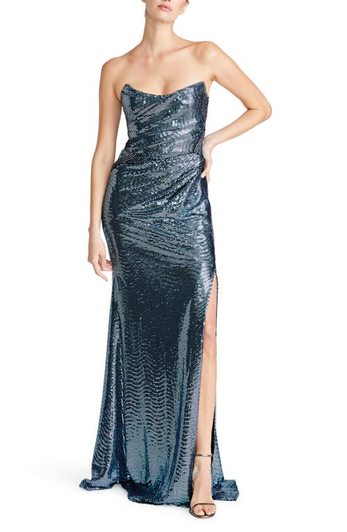 Skye Sequin Strapless Gown in Storm Blue