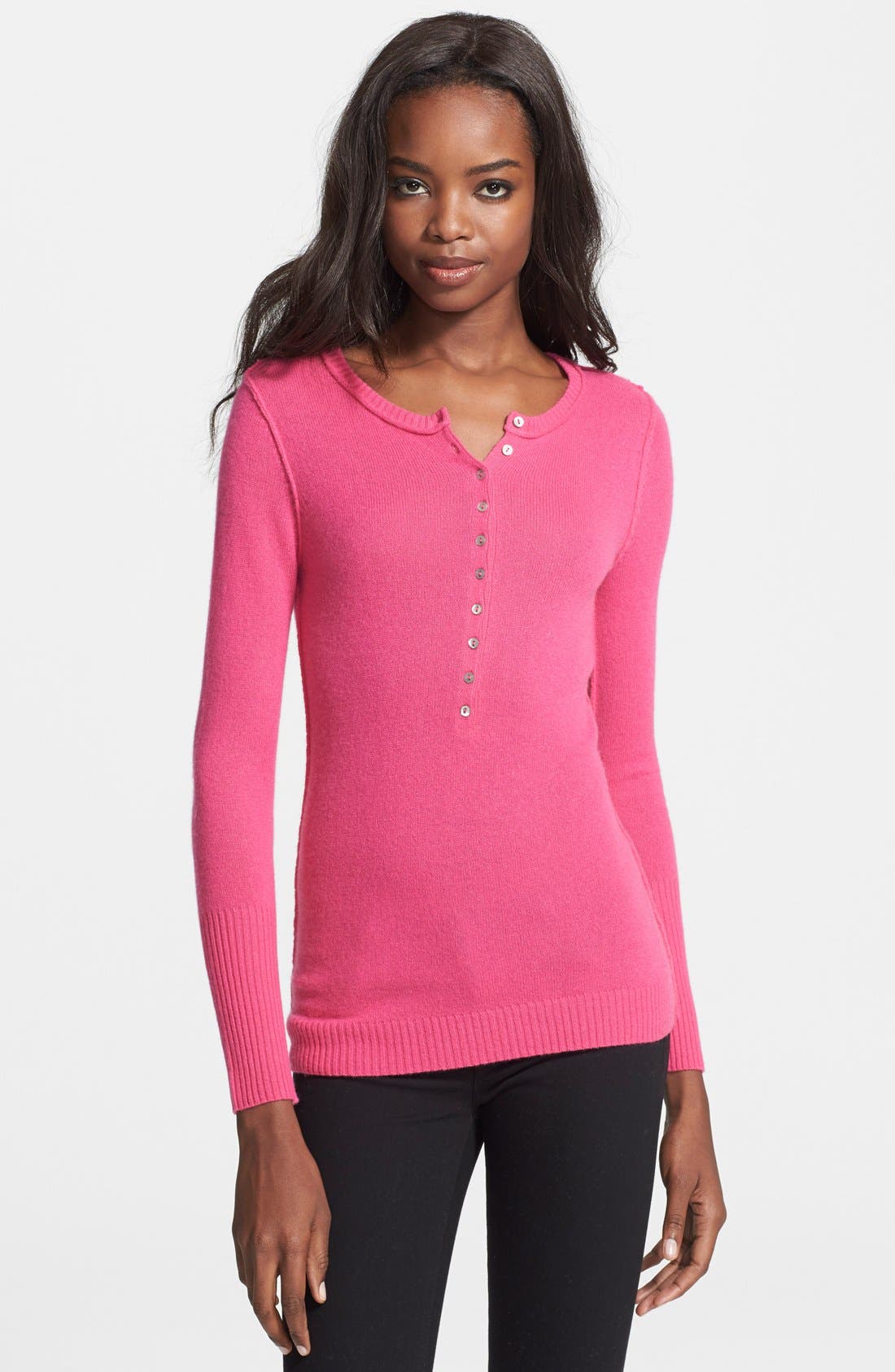autumn cashmere Cashmere Henley Sweater with Studded Skull Elbows