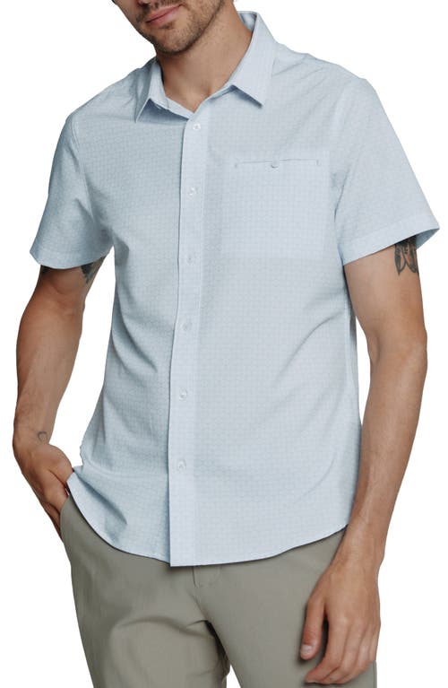 Palm Leaf Print Short Sleeve Performance Button-Up Shirt in White