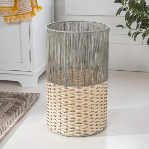 Happimess Harper Modern 2-tone Faux Wicker Cylinder Waste Basket In Gray/cream