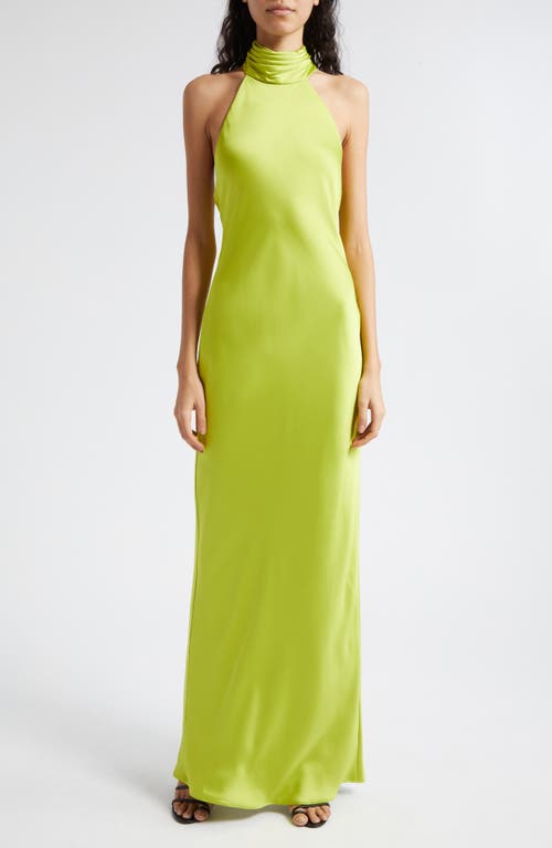 Tatiana Halter Neck Satin Gown in Lime
