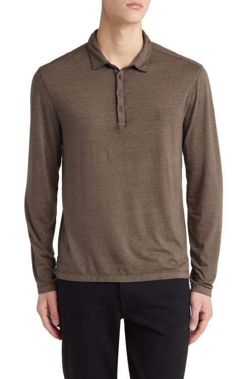 John Varvatos Marty Long Sleeve Burnout Polo in Wood Brown at Nordstrom, Size X-Large