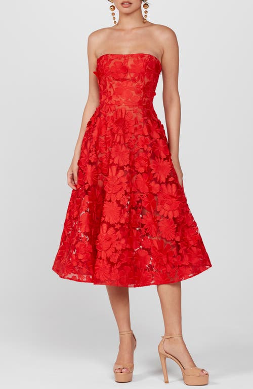 Shop Helsi Florence Floral Appliqué Strapless Midi Dress In Poppy