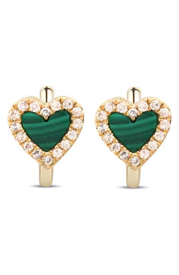 Gabi Rielle Effortless Staples Onyx Inlay Heart Huggie Hoop Earrings In Gold/malachite