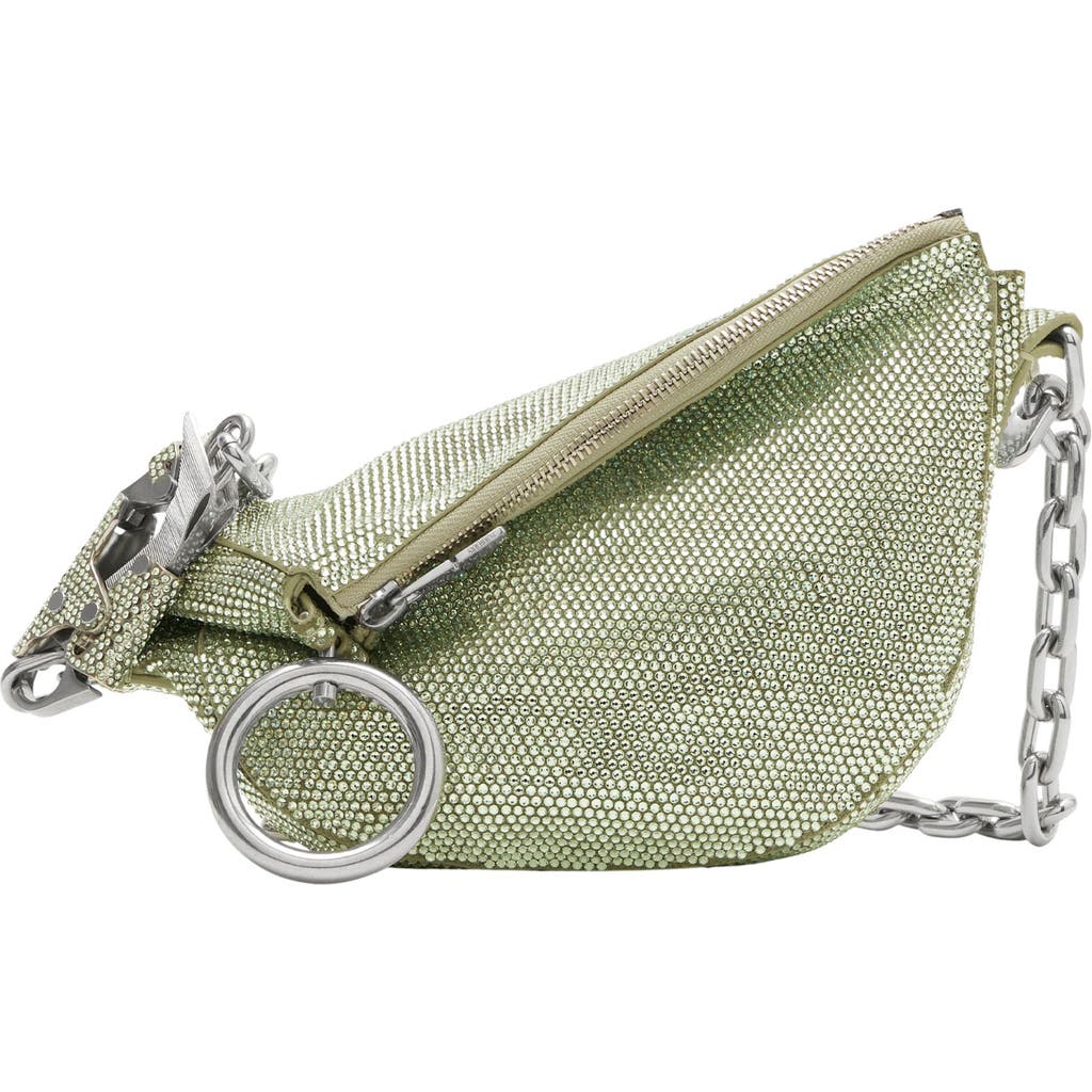 Burberry Small Knight Crystal Embellished Suede Shoulder Bag In Green