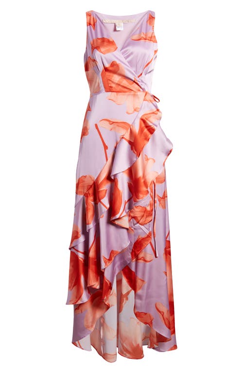 Shop Hutch Layered Ruffle High-low Wrap Dress In Lavender/orange Xray Floral