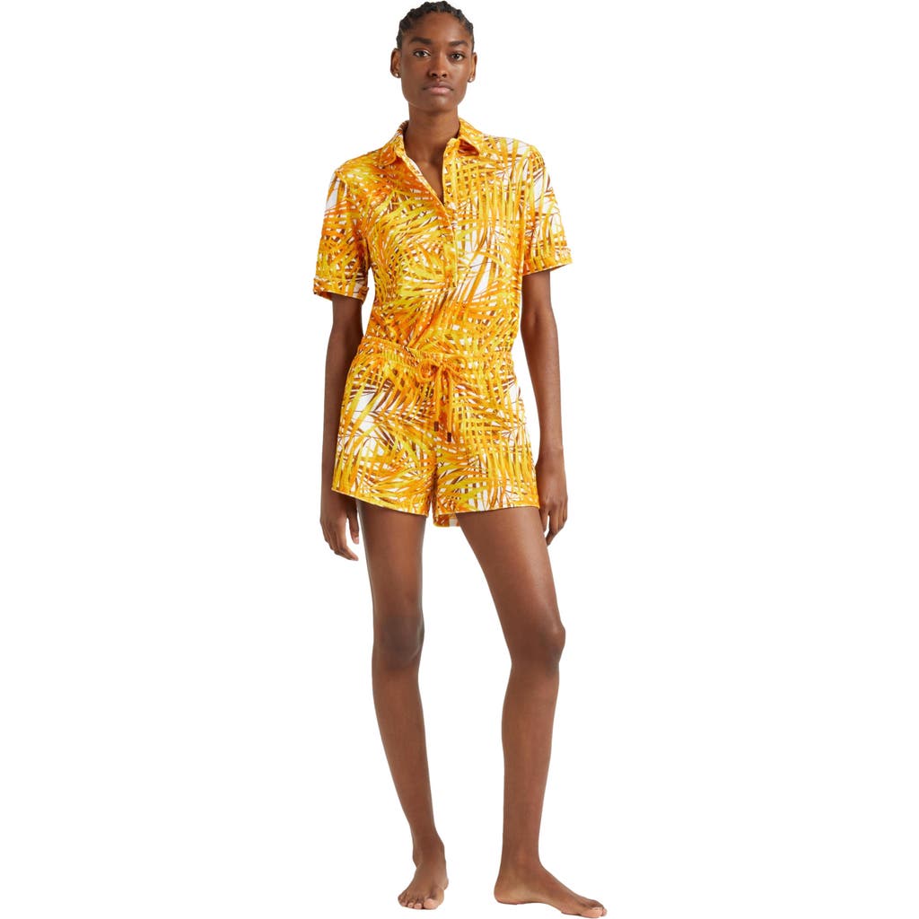 Vilebrequin Palm Leaves Printed Terry Swim Shorts In Mangue