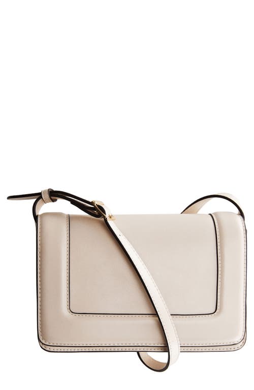 Faux Leather Flap Crossbody Bag in Off White