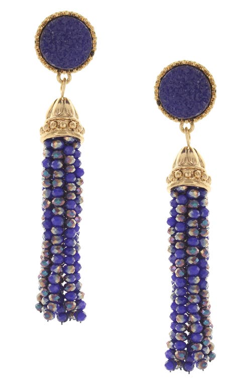 Shop Olivia Welles Ava Beaded Tassel Drop Earrings In Antique Gold/blue