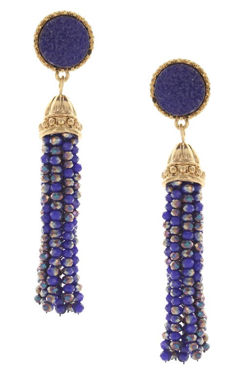 Olivia Welles Ava Beaded Tassel Drop Earrings In Antique Gold/blue